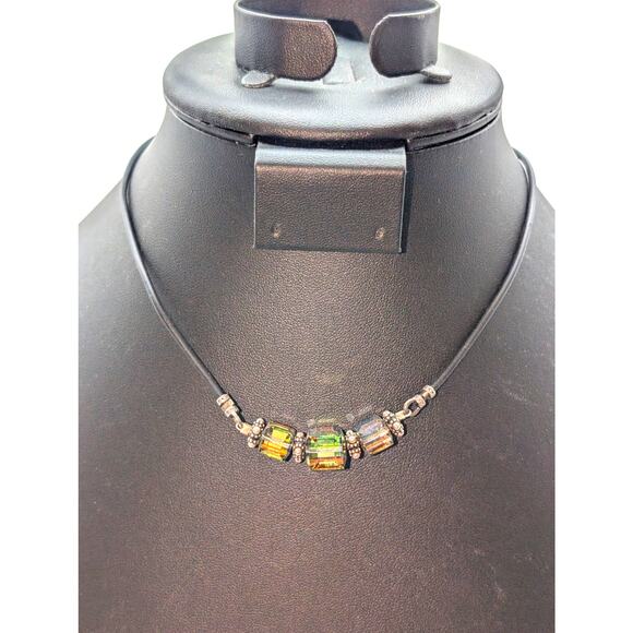 925 Corded Square AB Crystal Beaded 15.5" Choker Necklace - Picture 9 of 9